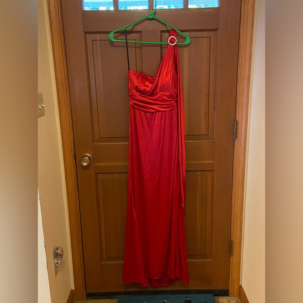 Red Silk One Shoulder Formal Dress